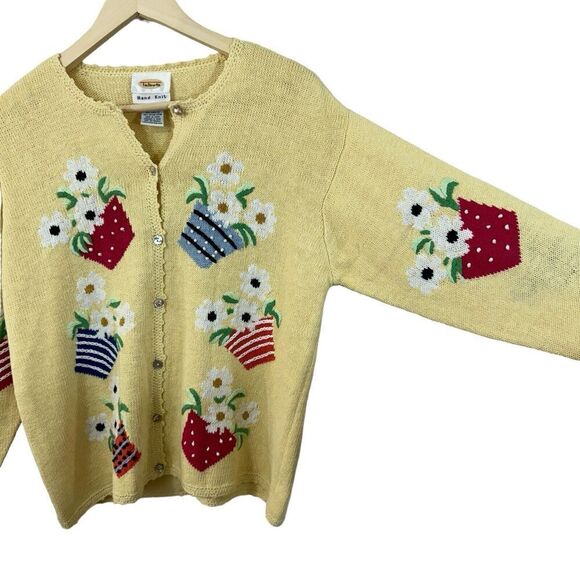 Vintage Talbots Medium Hand Knit Sweater Cardigan Linen Cotton Womens - Picture 7 of 16